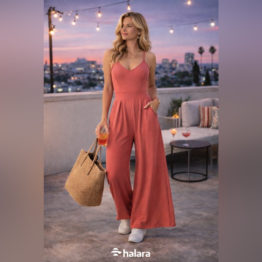 Breezeful™ Backless Side Invisible Zipper Pocket Wide-Leg QuickDry Slip Jumpsuit